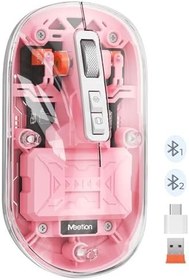Resim Meetion | BTM005 | Saydam Ofis Mouse | 2.4G Kablosuz + Çift Bluetooth | Sessiz Tıklama | 2400 DPI (Pembe) 