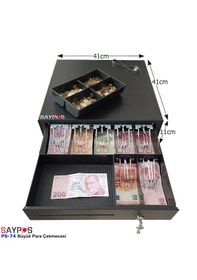 Resim 7 Banknot Gözlü Kolay Açma Buton Ve Adaptörlü, Anahtardan Açılır Para Çekmecesi 41x41x11cm 