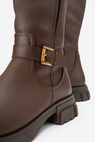 Resim Nuvve VALOR Kadın Kahverengi Deri Çift Tokalı Uzun Binici Çizme 