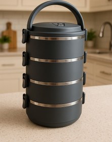 Resim Veliday 4 Katlı Sefer Tası Sızdırmaz Yemek Termosu Füme Tek Kişilik Hacimi Vardır 2.4 Litre 