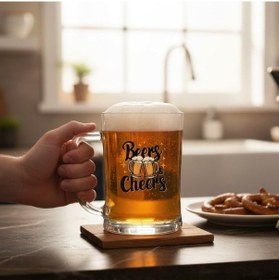 Resim Büyük Boy Renkli Beers Cheers Baskılı Cam Bira Bardağı Beer Glass Mug 600 Ml 