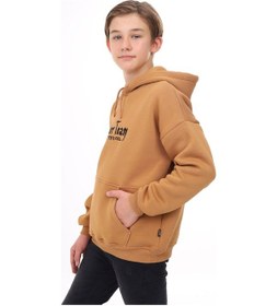 Resim Toontoy Kids Toontoy Erkek Çocuk Oversize Kapüşonlu Cepli Düşük Omuz Baskılı Sweatshirt - 2 İplik Kahverengi 