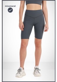 Resim Missmaral Kadın Yüksek Bel Toparlayıcı Tayt Kısa Spor Şort Deniz Havuz Spor Biker Shorts Antrasit 1070 Antrasit 