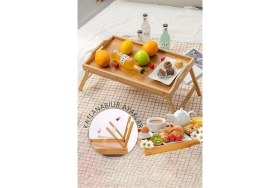 Resim AyrStore Katlanır Ayaklı Bambu Yatak Tepsisi – Ahşap Laptop Standı, Kitap Okuma ve Çalışma 