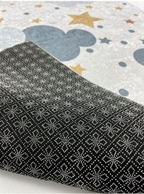 Resim Kaymaz Tabanlı Ince Yıkanabilir Çocuk Halısı Yıldız Bulut Çok Renkli 