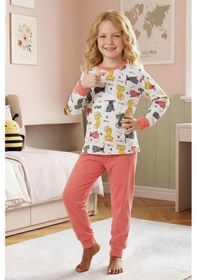 Resim Modanino Kız ÇocukPamuk Pijama Takımı 4-11 Yaş 12628 Somon 