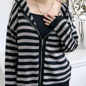Resim Grunge Çizgili Düşük Omuzlu Kapüşonlu Hırka, Bahar ve Sonbahar için Y2K Uzun Kollu Fermuarlı Hırka, Kadın Giyim 