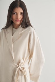 Resim Mizalle Keten Karışımlı Anvelop Bağlı Bej Rengi Kimono Ceket 