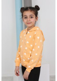 Resim Toontoy Kız Çocuk Komple Kalpli Baskılı Hırka Turuncu 