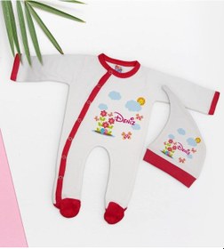 Resim Bk Kids Kişiye Özel Çiçek Tasarımlı Kırmızı Tulum Zıbın Ve Kukuletalı Şapka Seti-3 Çok Renkli 