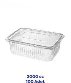 Resim TiriStore Kapaklı 2000 cc Düz Kapak Sızdırmaz Plastik Kap 100 Adet Şeffaf 