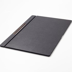 Resim Deri Kapaklı Masa Sümeni Siyah Ahşap Detaylı 60x40cm 