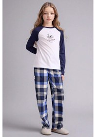 Resim Defacto Kız Çocuk Pijama Takımı Baskılı Uzun Kollu Üst Kareli Uzun Alt F7288a825auwt79 Beyaz-wt79 