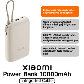 Resim Xiaomi Power Bank 10000mAh Krem Entegre Kablo USB ve USB-C Portu 22.5W BHR9072GL 