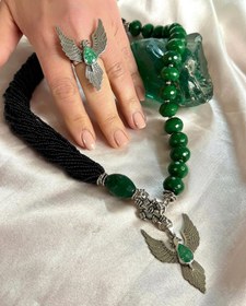 Resim 925 Ayar Gümüş Anka Kuşu Yeşim Onix Set 