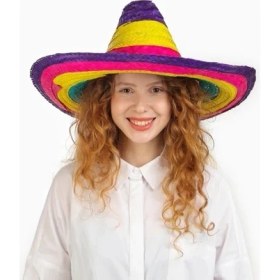 Resim Sombrero Meksika Şapkası Renkli Örme Hasır Çocuk Boy 
