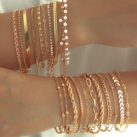 Resim 22 parça/takım Zarif Kadınlar Imitasyon İnci ve Taşlı Çok Katmanlı Bileklik Seti, Bohem Tarzı Çok Yönlü Zincir Bilezikler Günlük Giyim, Hediye, Sevgililer Günü ve Tatil Takıları için 