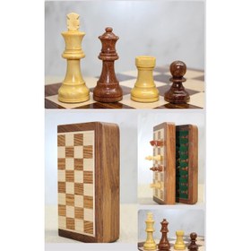 Resim Özel Vernikli Mıknatıs Taşlı Ahşap Katlanabilir Kutulu Satranç Oyunu 17.5 Cm G221 