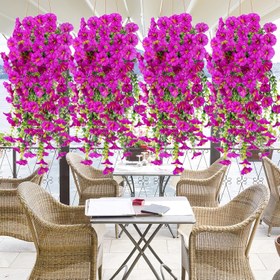 Resim 4 adet Canlı Pembe Bougainvillea Yapay Asılı Çiçekler - Dayanıklı Plastik, Pil Gerektirmez, İç/Dış Mekan Dekorasyonu, Bahçe, Düğün, Anneler Günü ve Tatil Kutlamaları için Mükemmel, Bahçe Dekorasyonu | Canlı Çiçek Gösterisi | Yapay Çiçekler 