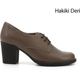 Resim Kadın Vizon Bağcıklı Orta Kalın Topuklu Hakiki Deri Oxford Ayakkabı 