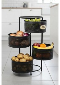 Resim 4 Katlı Tepsili Metal Sebzelik Açılır Metal Patates Soğan Meyvelik Sepeti Rafı Siyah Siyah 