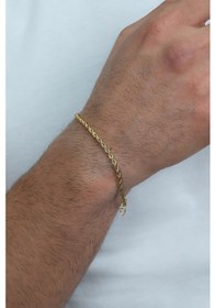 Resim İnce Gold Renk Halat Model Burgulu Unisex Çelik Bileklik Eck28bi 