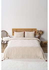 Resim Rivaistanbul Hermes Kiremit Çift Kişilik Püsküllü % 100 Pamuklu Yatak Örtüsü Takımı 3 Parça Uyku & Çeyiz Seti Bej 