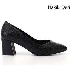 Resim Gönderi R Kadın Siyah Sivri Burun Orta Kalın Topuklu Hakiki Deri Ayakkabı Gdza134m0455 siyah 