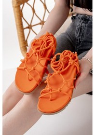 Resim 1001-1001 Orange Bilekten Bağcıklı Kadın Sandalet Orange 