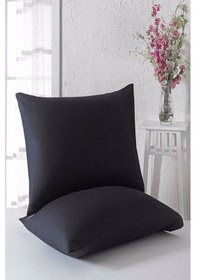 Resim 2'li Fermuarlı Siyah Yastık Kılıfı 1.sınıf Kumaş 