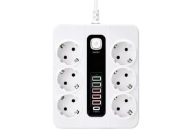 Resim Azurtech 3000W Akıllı Çoklu Priz | 6 Ac Soket + 5 USB + 1 Type-C Pd 20W Hızlı Şarj Güç Çoklayıcı 