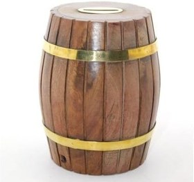 Resim Pirinç Ahşap Fıçı Kumbara 12.5 Cm 