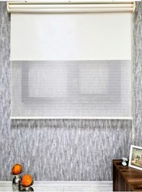 Resim Bbb Saten Çizgili Çift Mekanizmalı Tül Stor Perde Ekru Mt1001 Ekru 