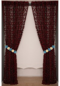 Resim Vakko Çift Renk Bordo İp Perde Hazır Düğmeleri Dikilmiş İp Perde 300 250 Cm Bordo 