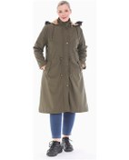 Resim Kadın Kürklü Mont Haki Büyük Beden 110cm Çok Renkli 