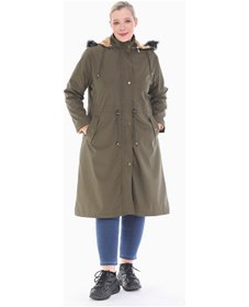 Resim Kadın Kürklü Mont Haki Büyük Beden 110cm Çok Renkli 