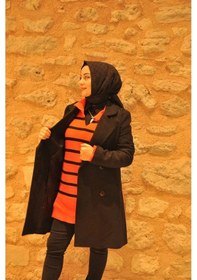 Resim Tesettürcüm Boutique Kruvaze Kaşe Kaban Siyah 
