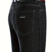 Resim 2025 Yeni Erkekler için "Jeans Legends" Silikon Baskılı Sırt Cebi Yazılı Rahat Kot Pantolonlar - Orta Bel, Düzenli Kalıp, Her Mevsim Konforu, Günlük Giyim İçin 3 Renk Seçeneği, Sezonluk Çok Yönlülük, Rahat Kesim 