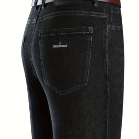 Resim 2025 Yeni Erkekler için "Jeans Legends" Silikon Baskılı Sırt Cebi Yazılı Rahat Kot Pantolonlar - Orta Bel, Düzenli Kalıp, Her Mevsim Konforu, Günlük Giyim İçin 3 Renk Seçeneği, Sezonluk Çok Yönlülük, Rahat Kesim 