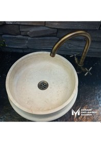 Resim Traverten Oluk Dizayn Yuvarlak Lavabo 