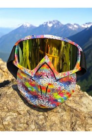 Resim SARİSSA BİSİKLET Tex 710 Jet Maske Bisiklet Motosiklet Kayak Çok Amaçlı Maske Sarı Aynalı Gözlük Colorfull 