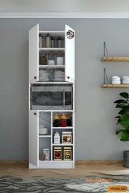 Resim Mobilyanı Tasarla Tamamı Mdf 3 Kapaklı Modern Tasarım Çok Amaçlı Beyaz Mini Fırın Dolabı/boy Kiler Dolabı/erzak Dolabı 