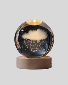 Resim Led Sıcak Işıklı 3d Bulut Figürlü Kristal Küre Ahşap Standlı Gece Lambası 