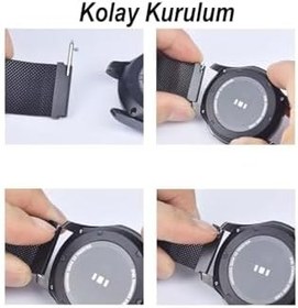 Resim Samsung Galaxy Watch 4 5 Pro 6 7 Seri 40 44mm Classic 42 43 45 46 47mm Uyumlu Metal Hasır Kordon Siyah 