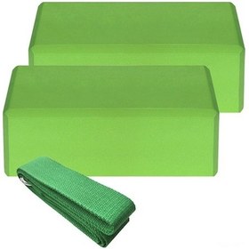 Resim Yeşil Eva Yoga Blokları 2 Adet Ve Pamuklu Gerdanlık Seti - Denge, Esneklik Ve Pose Destekleyici Spor Aletleri 