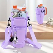 Resim 40oz ayarlanabilir su şişesi kılıfı, saplı izolasyonlu termos kılıfı, bardak çantası, termos çanta, su şişesi kılıfı. Çift katmanlı fermuar, anahtarlık dahil 