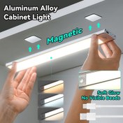 Resim 1 adet Manyetik LED Alt Dolap Işığı, USB Şarj Edilebilir Hareket Sensörlü Mutfak Işıkları, 3 Renk Ayarlanabilir Manyetik Pil ile Çalışan İç Mekan Gece Işıkları, Mutfak Gardırop Dolap Merdiven Koridor Raf Mutfak Işıkları, Mutfak Aydınlatma | Modern Aydınlatma | Manyetik Montaj, Mutfak LED Işıkları 