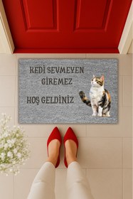 Resim Dormot Yüksek Kaliteli Modern Dijital Baskı Kedi Sevmeyen Giremez Paspas 70x45cm - Dış Mekan Paspası 