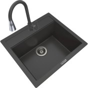 Resim Polex Cristalüx Granit Eviye P-08+Spiralli Antrasit 