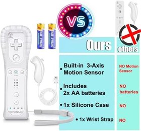 Resim YOVONAZE Compatible with Nintendo Wii Controller, Wii Remote with Nunchuck and Nunchuck Controller with Silicone Case and Wrist Strap for Wii and Wii U, Included 2 AA Batteries (White) 